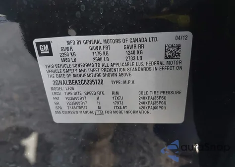 2012 Chevrolet Equinox Ls from USA, damaged, VIN 2GNALBEK2C6335720